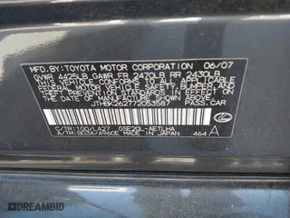 2007 Lexus IS 250 with VIN JTHBK262772053587, listed as a IAAI auction lot 41959100 with 165,748 mi miles. Bid and sale history available at carsss.com. Image 9.