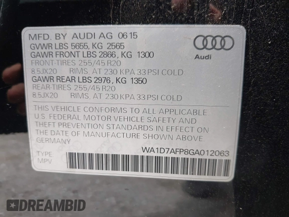 2016 Audi Q5 Premium Plus with VIN WA1D7AFP8GA012063, listed as a IAAI auction lot 42435744 with 100,640 mi miles and . Bid and sale history available at DreamBid. Image 9.
