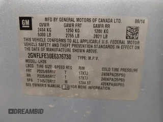 2014 Chevrolet Equinox LT with VIN 2GNFLFE30E6376730, listed as a IAAI auction lot 41927770 with 91,617 mi miles. Bid and sale history available at carsss.com. Image 9.