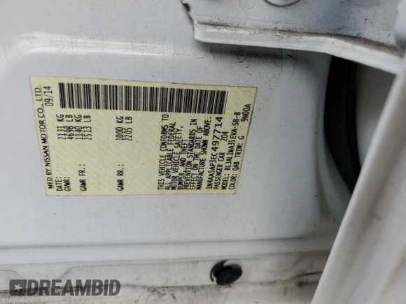 2014 Nissan Maxima S z VIN 1N4AA5AP3EC497714, wystawiony jako Copart lot #58436725 z przebiegiem 125 398 mil mil oraz Szkoda całkowita • Salvage title. Historia ofert i sprzedaży dostępna na DreamBid. Obrazek 12.