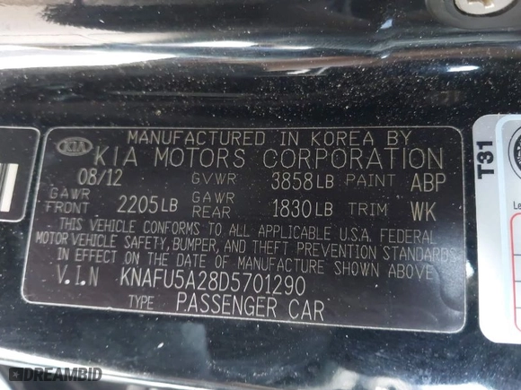 2013 Kia Forte 5-Door EX with VIN KNAFU5A28D5701290, listed as a IAAI auction lot 41837289 with 143,224 mi miles. Bid and sale history available at carsss.com. Image 9.