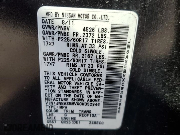 2012 Nissan Rogue SV with VIN JN8AS5MVXCW352946, listed as a Copart auction lot 53124875 with 99,248 mi miles and Salvage Title. Bid and sale history available at carsss.com. Image 13.