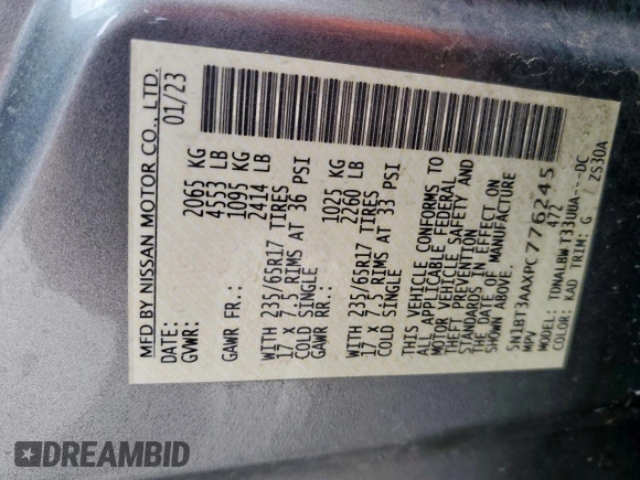 2023 Nissan Rogue S with VIN 5N1BT3AAXPC776245, listed as a Copart auction lot 55259705 with 155,869 mi miles and Clean Title. Bid and sale history available at DreamBid. Image 13.