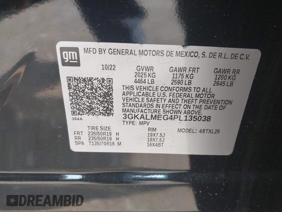 2023 GMC Terrain SLE с VIN 3GKALMEG4PL135038, выставлен на аукционе IAAI как лот 42395597 с пробегом 18 600 миль миль и . История ставок и продаж доступна на DreamBid. Изображение 9.