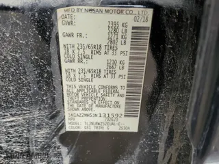 2018 Nissan Murano Platinum with VIN 5N1AZ2MH5JN131592, listed as a Copart auction lot 47310795 with 104,879 mi miles and Clean Title. Bid and sale history available at carsss.com. Image 12.