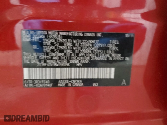 2011 Toyota RAV4 with VIN 2T3BF4DV1BW156096, listed as a Copart auction lot 48534465 with 161,256 mi miles and Salvage Title. Bid and sale history available at carsss.com. Image 13.
