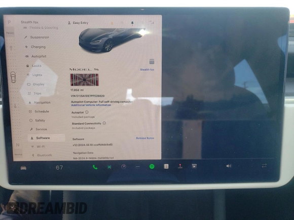 2023 Tesla Model S Plaid с VIN 5YJSA1E67PF528820, выставлен на аукционе Copart как лот 83111464 с пробегом 17 858 миль миль и Списание • Salvage title. История ставок и продаж доступна на DreamBid. Изображение 9.