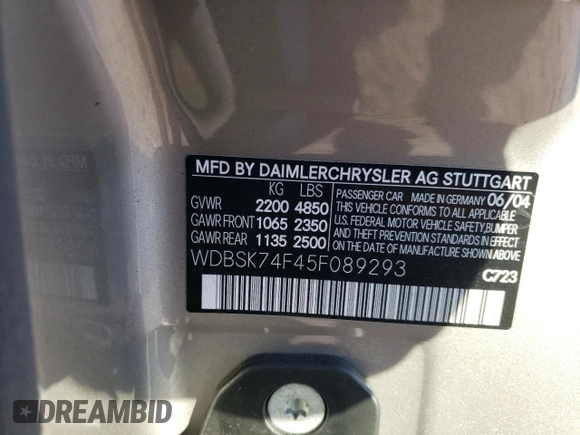 2005 Mercedes-Benz SL 55 AMG z VIN WDBSK74F45F089293, wystawiony jako Copart lot #85487394 z przebiegiem 34 153 mil mil oraz Szkoda całkowita • Salvage title. Historia ofert i sprzedaży dostępna na DreamBid. Obrazek 12.