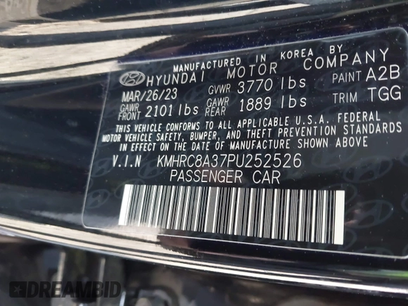 2023 Hyundai Venue Limited with VIN KMHRC8A37PU252526, listed as a IAAI auction lot 41894370 with 13,655 mi miles and . Bid and sale history available at DreamBid. Image 9.