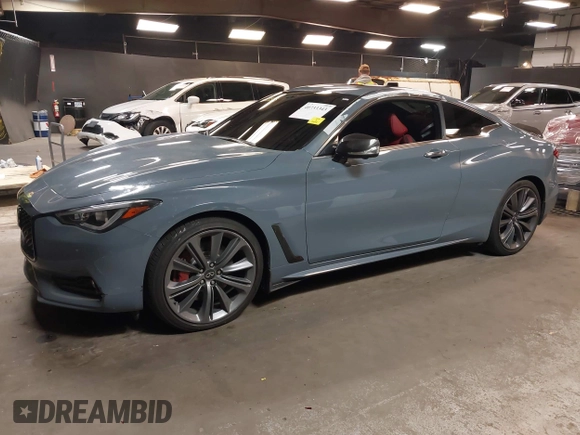 2022 Infiniti Q60 Red Sport 400 with VIN JN1FV7LL4NM681132, listed as a IAAI auction lot 40733343 with 14,309 mi miles and . Bid and sale history available at DreamBid. Image 18.