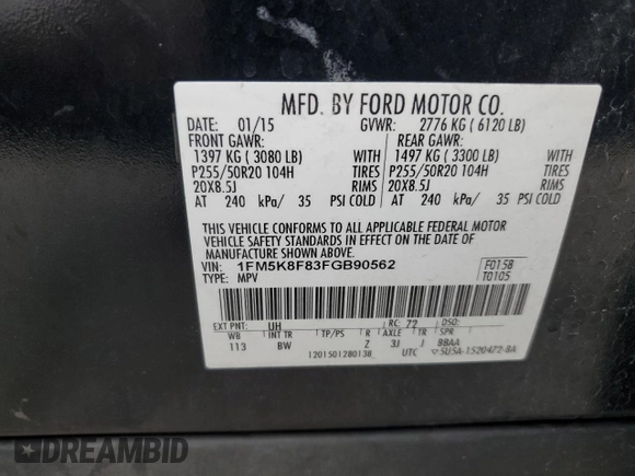 2015 Ford Explorer Limited with VIN 1FM5K8F83FGB90562, listed as a Copart auction lot 51444065 with 165,052 mi miles and Clean Title. Bid and sale history available at DreamBid. Image 13.