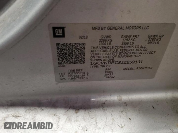2018 Chevrolet Silverado 1500 LT with VIN 1GCVKREC8JZ259131, listed as a Copart auction lot 54486095 with 150,686 mi miles and Salvage Title. Bid and sale history available at DreamBid. Image 12.