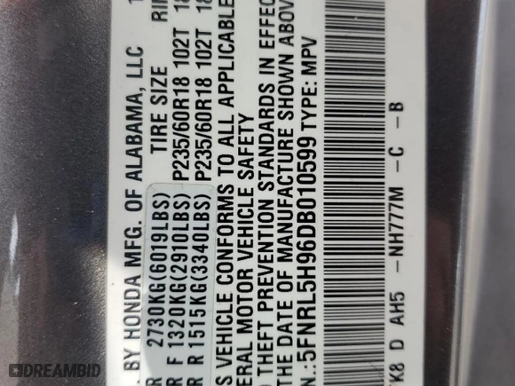 2013 Honda Odyssey Touring with VIN 5FNRL5H96DB010599, listed as a Copart auction lot 52316325 with 179,840 mi miles and Salvage Title. Bid and sale history available at carsss.com. Image 15.