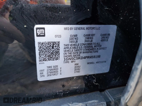 2023 Chevrolet Tahoe Premier с VIN 1GNSCSKD4PR459198, выставлен на аукционе Copart как лот 85776374 с пробегом 30 983 миль миль и Чистый • Clean title. История ставок и продаж доступна на DreamBid. Изображение 13.