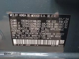 2024 Honda HR-V Sport with VIN 3CZRZ2H50RM760877, listed as a IAAI auction lot 41812043 with 6,785 mi miles. Bid and sale history available at carsss.com. Image 9.