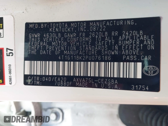 2023 Toyota Camry SE z VIN 4T1G11BK2PU076186, wystawiony jako IAAI lot #41602143 z przebiegiem 18 307 mil mil oraz . Historia ofert i sprzedaży dostępna na DreamBid. Obrazek 9.