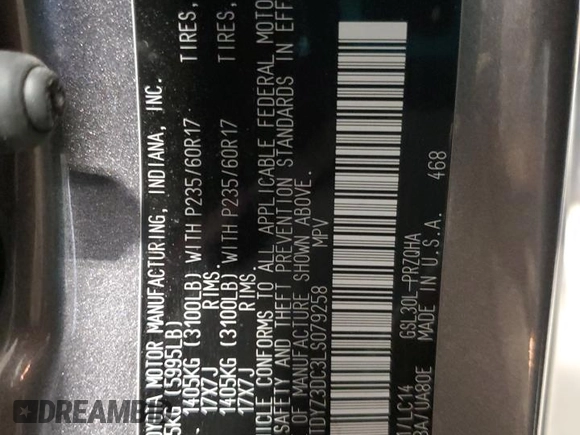 2020 Toyota Sienna XLE Auto Access Seat with VIN 5TDYZ3DC3LS079258, listed as a Copart auction lot 55288045 with 92,147 mi miles and Salvage title. Bid and sale history available at DreamBid. Image 14.