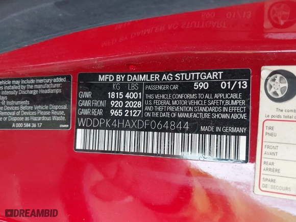 2013 Mercedes-Benz SLK-Class SLK 250 with VIN WDDPK4HAXDF064844, listed as a IAAI auction lot 41238237 with 61,180 mi miles. Bid and sale history available at carsss.com. Image 9.