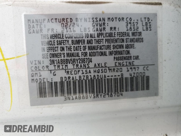 2024 Nissan Sentra S with VIN 3N1AB8BV5RY298704, listed as a Copart auction lot 56696355 with 15,551 mi miles and Clean Title. Bid and sale history available at DreamBid. Image 12.