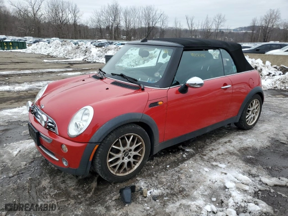 2005 MINI Cooper Convertible with VIN WMWRF33575TG12426, listed as a Copart auction lot 44856745 with 0 mi miles and Clean Title. Bid and sale history available at carsss.com. Image 1.