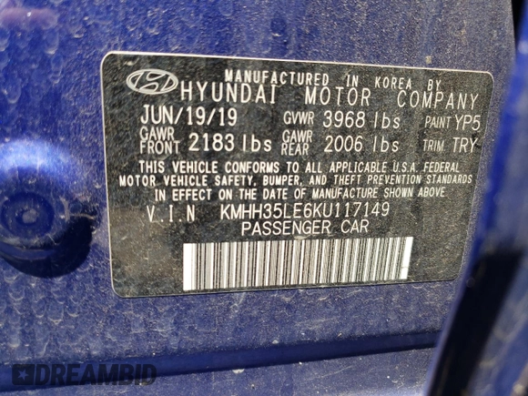 2019 Hyundai Elantra GT with VIN KMHH35LE6KU117149, listed as a Copart auction lot 59414694 with 35,976 mi miles and Salvage Title. Bid and sale history available at carsss.com. Image 14.