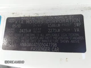 2013 Kia Optima EX with VIN KNAGM4AD5D5047798, listed as a IAAI auction lot 42473691 with 44,069 mi miles and . Bid and sale history available at DreamBid. Image 9.