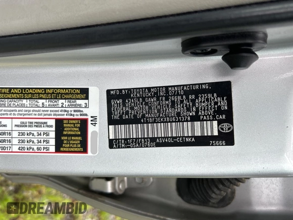 2011 Toyota Camry LE with VIN 4T1BF3EKXBU631378, listed as a Copart auction lot 60099015 with 180,080 mi miles and Salvage title. Bid and sale history available at DreamBid. Image 10.