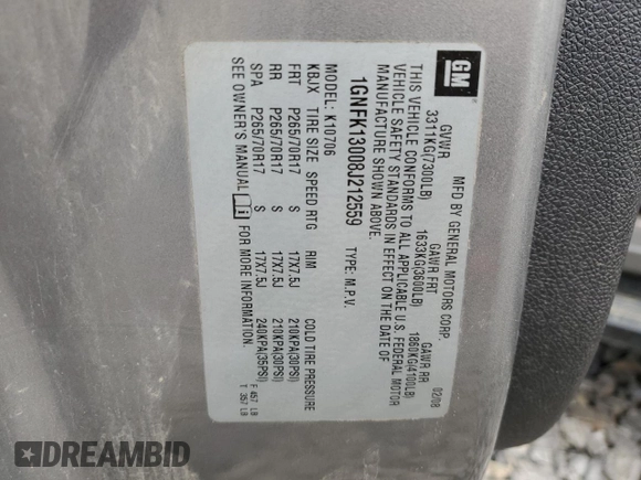 2008 Chevrolet Tahoe z VIN 1GNGK13008J212559, wystawiony jako Copart lot #59195815 z przebiegiem Nie podano mil oraz Nie do naprawy • Non repairable. Historia ofert i sprzedaży dostępna na DreamBid. Obrazek 16.