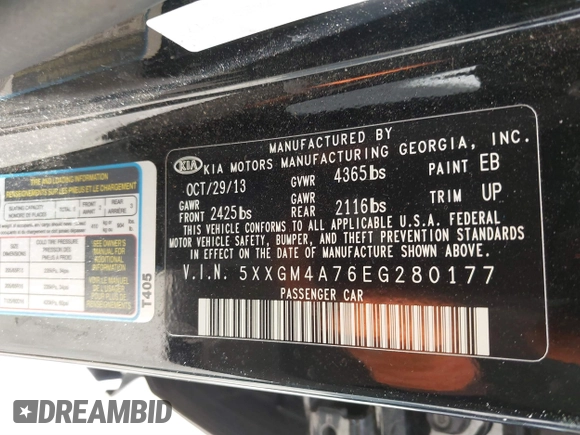 2014 Kia Optima LX z VIN 5XXGM4A76EG280177, wystawiony jako IAAI lot #41758232 z przebiegiem 95 000 mil mil oraz . Historia ofert i sprzedaży dostępna na DreamBid. Obrazek 9.
