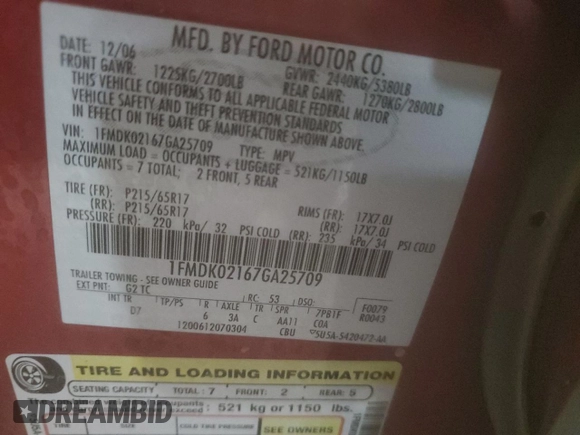 2007 Ford Freestyle SEL with VIN 1FMDK02167GA25709, listed as a Copart auction lot 72727994 with 156,258 mi miles and Salvage Title. Bid and sale history available at carsss.com. Image 15.