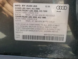 2021 Audi Q5 Premium with VIN WA1G2AFY0M2043639, listed as a Copart auction lot 60105855 with 63,458 mi miles and Salvage title. Bid and sale history available at DreamBid. Image 14.