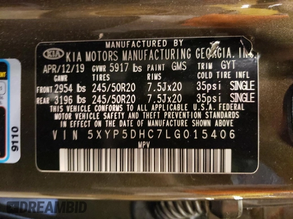 2020 Kia Telluride SX z VIN 5XYP5DHC7LG015406, wystawiony jako Copart lot #40481324 z przebiegiem 85 285 mil mil oraz Szkoda całkowita • Salvage title. Historia ofert i sprzedaży dostępna na DreamBid. Obrazek 13.