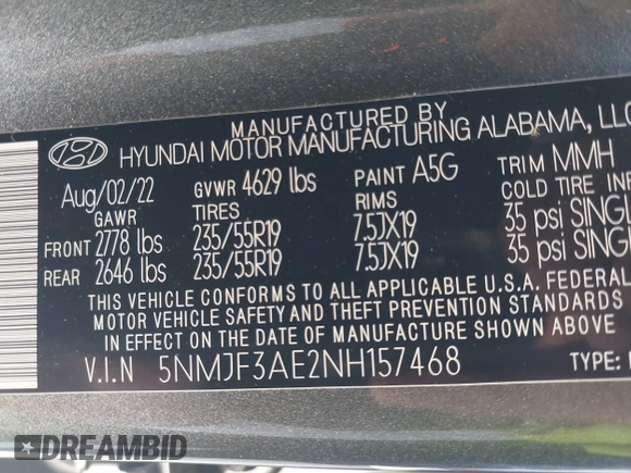 2022 Hyundai Tucson SEL with VIN 5NMJF3AE2NH157468, listed as a IAAI auction lot 41709501 with 39,070 mi miles. Bid and sale history available at carsss.com. Image 9.