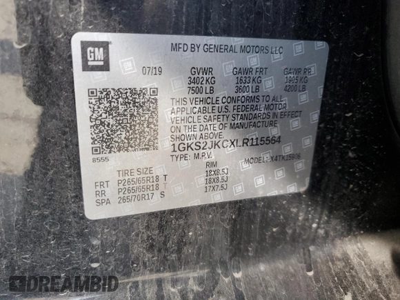 2020 GMC Yukon XL SLT Standard Edition with VIN 1GKS2JKCXLR115564, listed as a Copart auction lot 49741215 with 0 mi miles and Salvage Title. Bid and sale history available at carsss.com. Image 14.