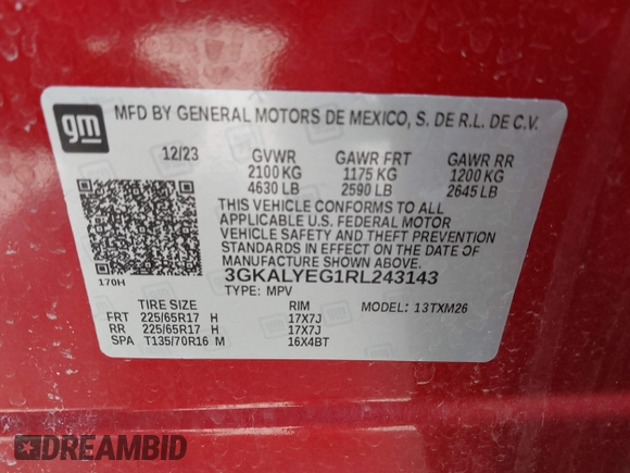 2024 GMC Terrain AT4 with VIN 3GKALYEG1RL243143, listed as a IAAI auction lot 41833979 with 32,621 mi miles and . Bid and sale history available at carsss.com. Image 9.