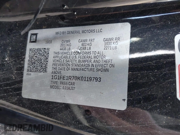 2019 Chevrolet Camaro 1SS with VIN 1G1FE1R70K0119793, listed as a IAAI auction lot 40948144 with 109,201 mi miles. Bid and sale history available at carsss.com. Image 9.