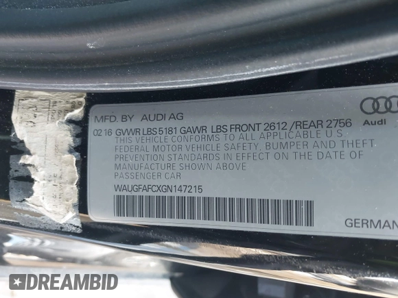 2016 Audi A6 Premium Plus z VIN WAUGFAFCXGN147215, wystawiony jako IAAI lot #41655394 z przebiegiem 143 357 mil mil oraz . Historia ofert i sprzedaży dostępna na DreamBid. Obrazek 9.