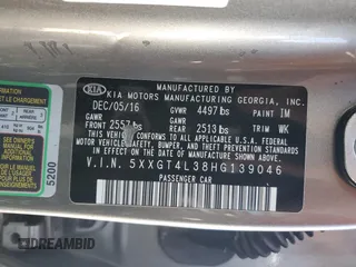2017 Kia Optima LX with VIN 5XXGT4L38HG139046, listed as a Copart auction lot 57180555 with 105,007 mi miles and Clean title. Bid and sale history available at DreamBid. Image 13.
