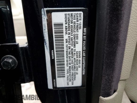 2006 Volvo S80 with VIN YV1TS592561441631, listed as a Copart auction lot 44127585 with 215,682 mi miles and Salvage title. Bid and sale history available at DreamBid. Image 14.