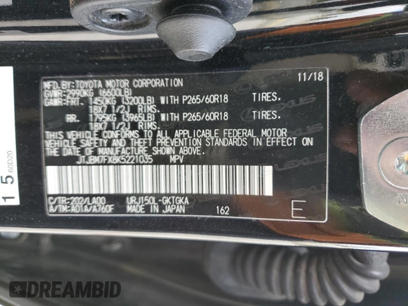 2019 Lexus GX with VIN JTJBM7FX8K5221035, listed as a Copart auction lot 68680892 with 0 mi miles. Bid and sale history available at carsss.com. Image 15.