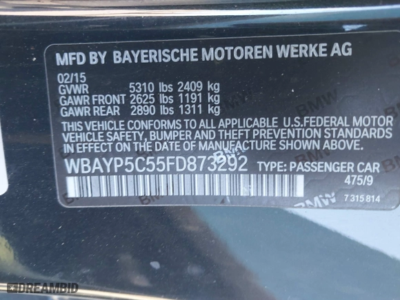 2015 BMW 6 Series 640i xDrive with VIN WBAYP5C55FD873292, listed as a IAAI auction lot 41633129 with 80,360 mi miles. Bid and sale history available at carsss.com. Image 9.