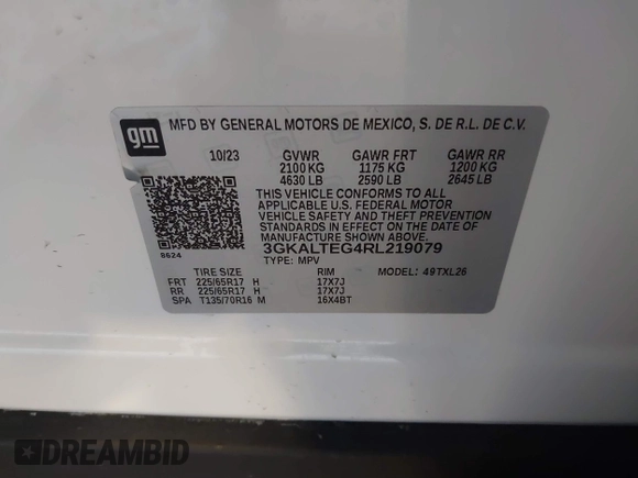 2024 GMC Terrain SLE с VIN 3GKALTEG4RL219079, выставлен на аукционе IAAI как лот 41208052 с пробегом 9 189 миль миль и . История ставок и продаж доступна на DreamBid. Изображение 9.