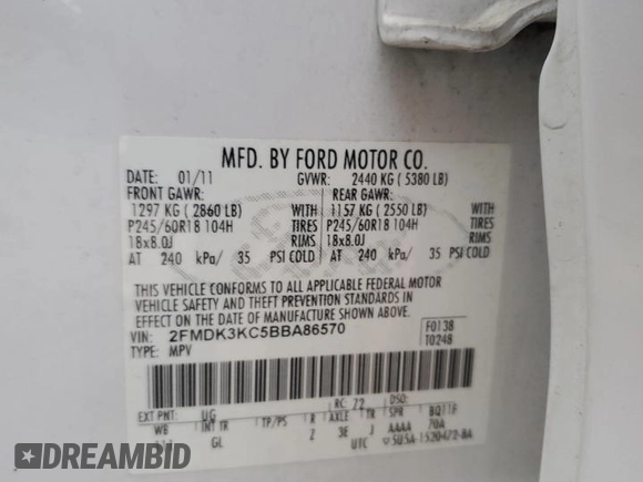 2011 Ford Edge Limited with VIN 2FMDK3KC5BBA86570, listed as a Copart auction lot 50778985 with 207,516 mi miles and Salvage Title. Bid and sale history available at carsss.com. Image 13.