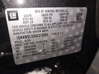 2017 GMC Acadia SLE with VIN 1GKKNSLS8HZ313554, listed as a IAAI auction lot 41575170 with 88,455 mi miles. Bid and sale history available at carsss.com. Image 9.