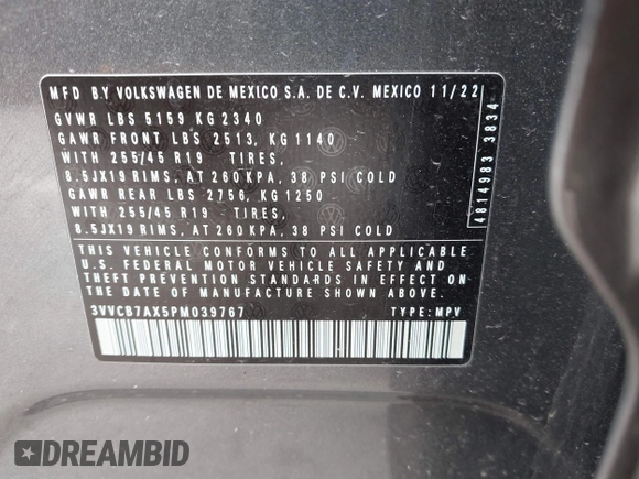 2023 Volkswagen Tiguan SE R-Line Black с VIN 3VVCB7AX5PM039767, выставлен на аукционе IAAI как лот 42014072 с пробегом 18 424 миль миль и . История ставок и продаж доступна на DreamBid. Изображение 9.