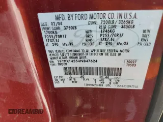 2004 Ford F-150 XLT z VIN 1FTPX14554NB47624, wystawiony jako Copart lot #57280685 z przebiegiem 77 981 mil mil oraz Czysty tytuł • Clean title. Historia ofert i sprzedaży dostępna na DreamBid. Obrazek 12.