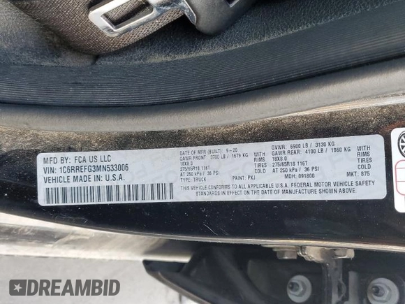 2021 Ram 1500 Big Horn z VIN 1C6RREFG3MN533006, wystawiony jako Copart lot #86377794 z przebiegiem 98 354 mil mil oraz Szkoda całkowita • Salvage title. Historia ofert i sprzedaży dostępna na DreamBid. Obrazek 14.