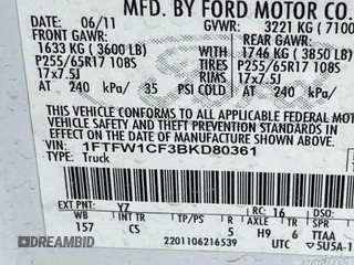 2011 Ford F-150 XL with VIN 1FTFW1CF3BKD80361, listed as a IAAI auction lot 42111751 with 150,574 mi miles. Bid and sale history available at carsss.com. Image 1.