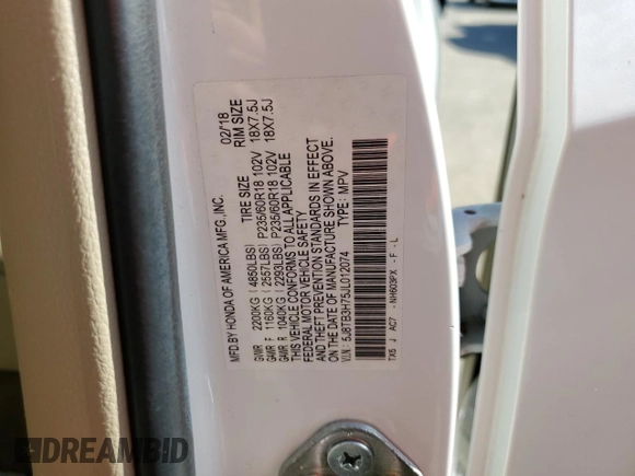 2018 Acura RDX w/Advance Pkg with VIN 5J8TB3H75JL012074, listed as a Copart auction lot 73874544 with 0 mi miles and Non Repairable. Bid and sale history available at carsss.com. Image 14.