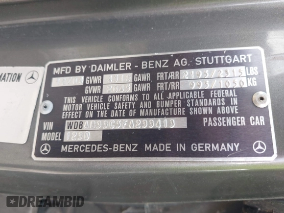 1985 Mercedes-Benz 300 with VIN WDBAB33C5FA233413, listed as a IAAI auction lot 41933343 with 110,651 mi miles and . Bid and sale history available at DreamBid. Image 9.